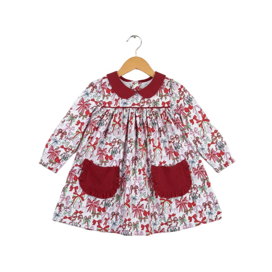 Christmas Bows And Ribbons Festive Pocket Dress Long Sleeve