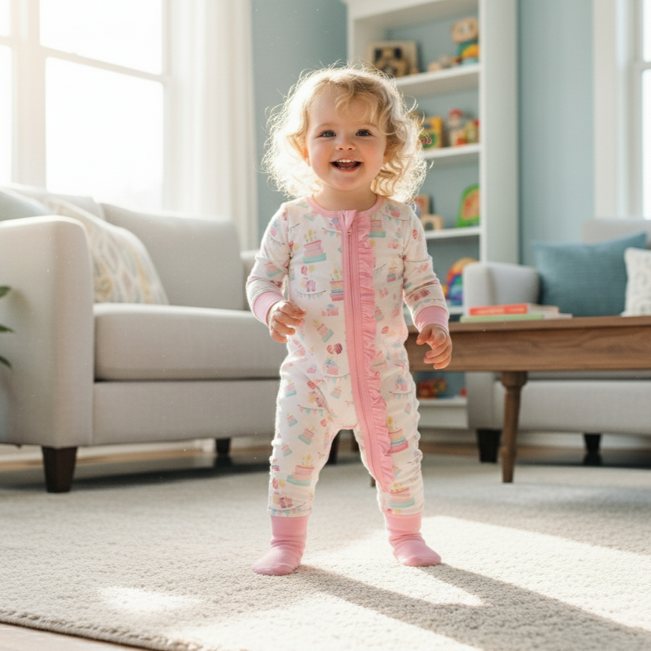 BIRTHDAY CAKE DREAMS COLLECTION BABY RUFFLE BUTT SLEEPER