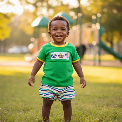 BOYS HAND SMOCKED MARDI GRAS BLOOMER SET