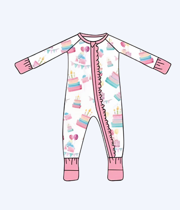 BIRTHDAY CAKE DREAMS COLLECTION BABY RUFFLE BUTT SLEEPER