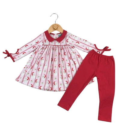 Classic Santa Long Sleeve Girls Pants Set