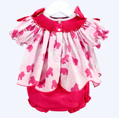 HAND SMOCKED FROSTED SPRINKLE ANIMAL COOKIES BLOOMER SET