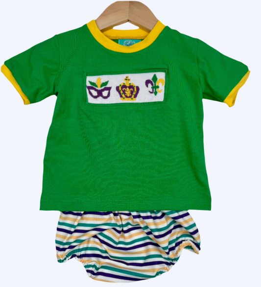 Boys Hand Smocked Mardi Gras Bloomer Set