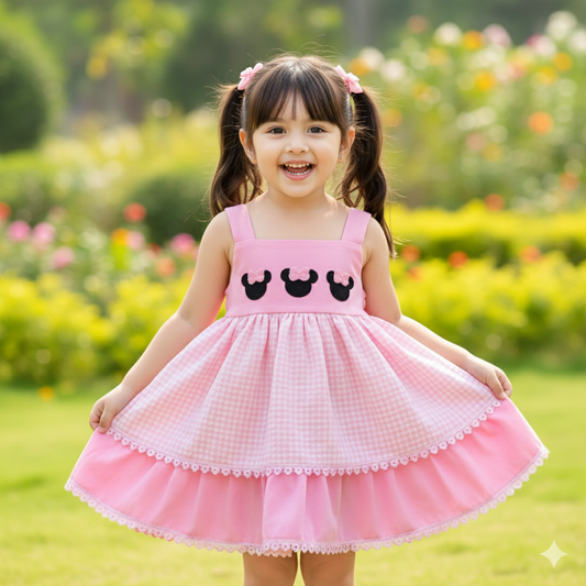 PINK BOW MOUSE FRENCH KNOT DRESS