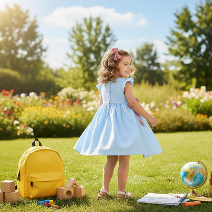 BACK TO SCHOOL SWISS DOT DRESS - EMBROIDERED