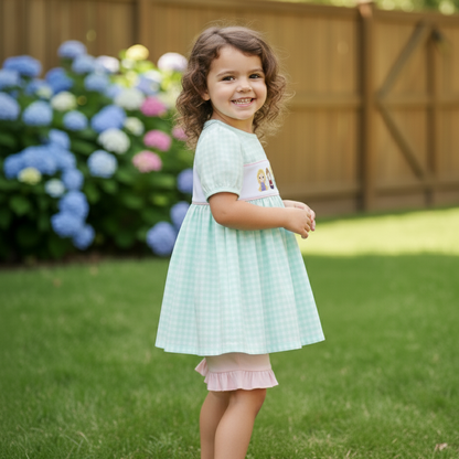 MAGICAL - BLUE PRINCESS EMBROIDERY GIRL GINGHAM SHORTS SET