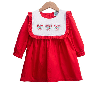 Girls Embroidered Candy Cane Christmas Dress