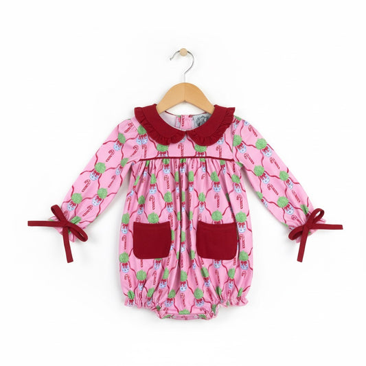 Christmas Chinoiserie Pink Candy Cane Long Sleeve Bubble