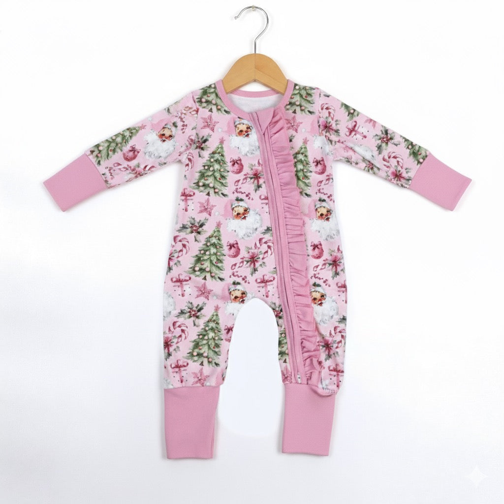 Vintage Pink Santa With Christmas Tree Holiday Gift Box Zippy