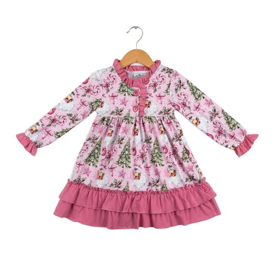 Vintage Pink Santa With Christmas Tree Holiday Gift Box Nightgown