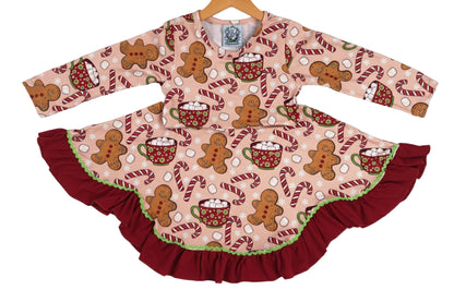 Gingerbread Candy Cane Hot Cocoa Twirl Dress