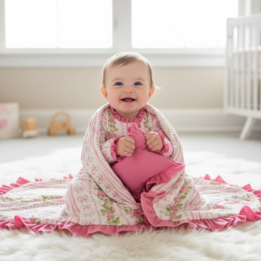 Grandmillennial Floral Pink Hearts Blanket - 30x40in