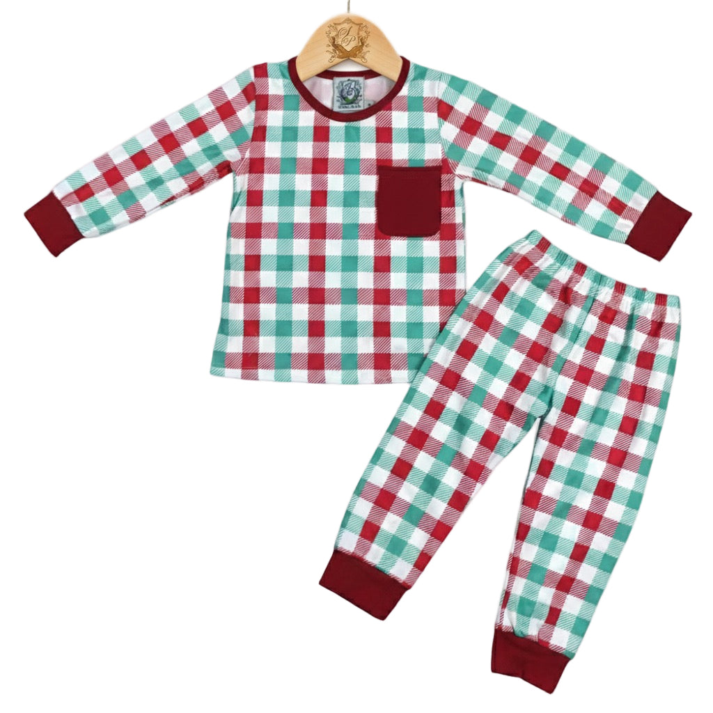 Christmas Red And Green Gingham Pajama Set Boys