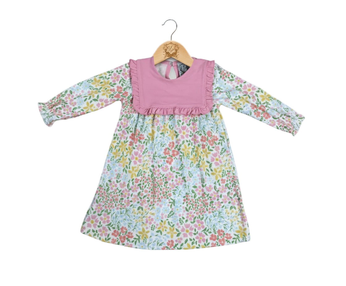 Evelyn Floral Long Sleeve Dress With Bib