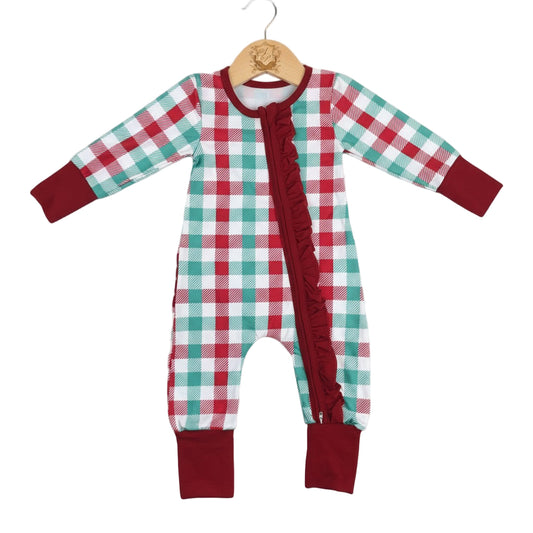 Christmas Red And Green Gingham Zippy Romper