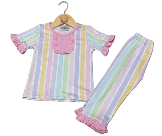 Preppy Pastel Stripe Dreams Short Sleeve Pajama Pants Set