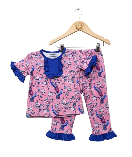 Grandmillennial Peacock Pajama Short Sleeve Pants Set