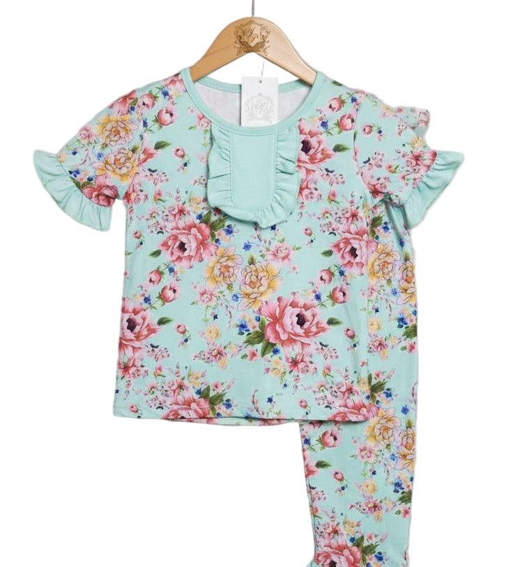 Teal Floral Short Sleeve Pajama Set