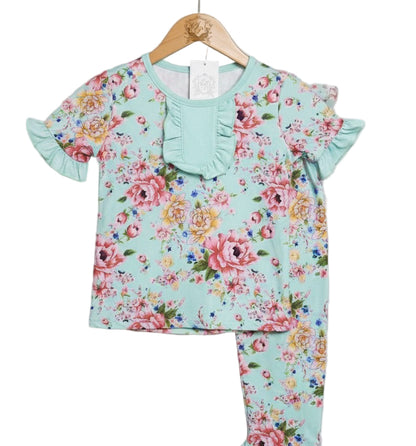 Teal Floral Short Sleeve Pajama Set