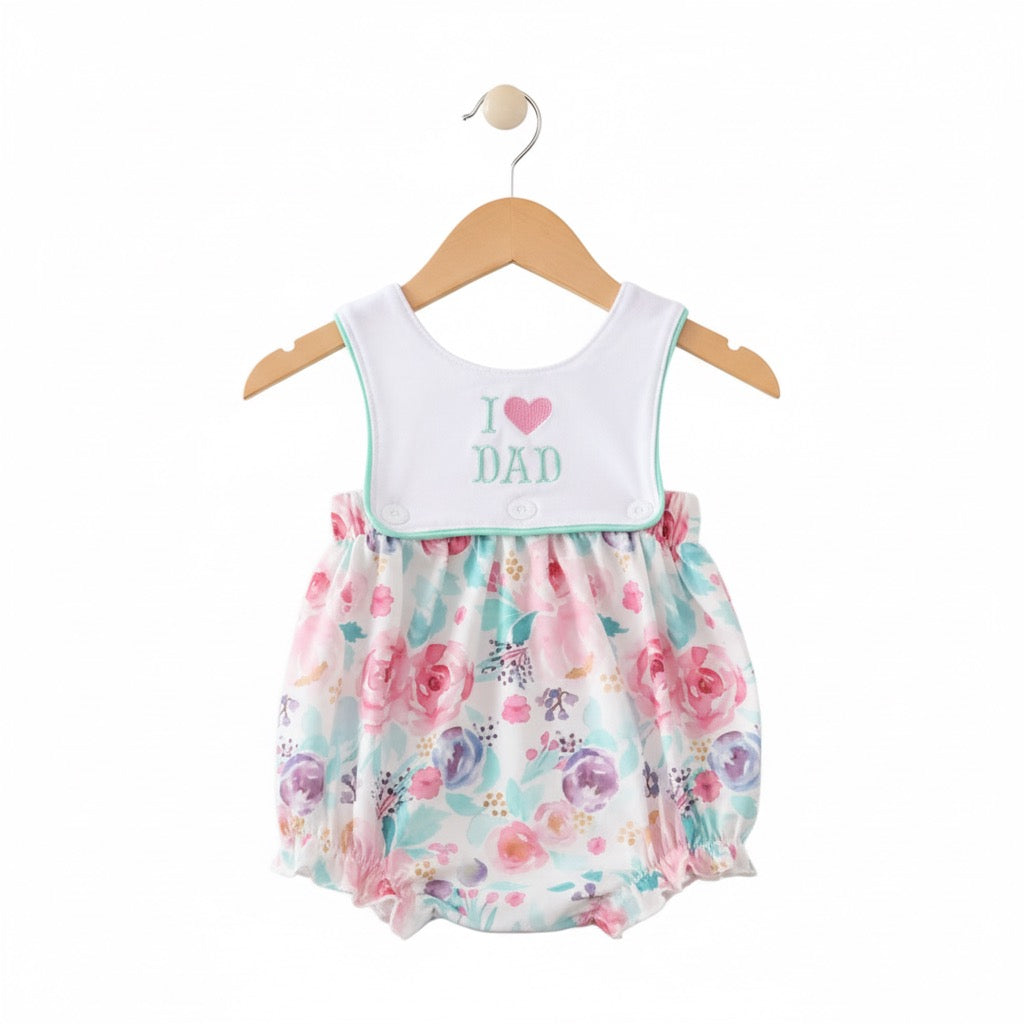 I Love Dad - Father’s Day Girls Floral Bubble - Embroidered