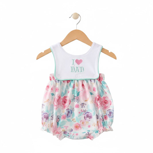 I Love Dad - Father’s Day Girls Floral Bubble - Embroidered