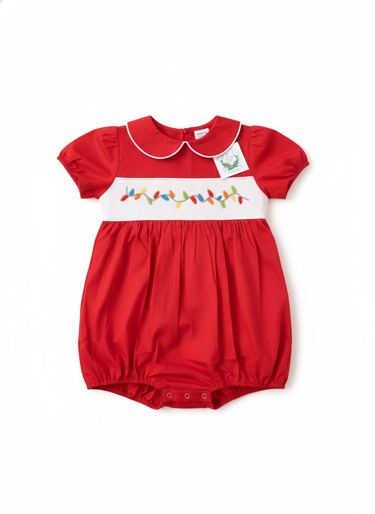 Boys Hand Smocked String Christmas Lights Bubble