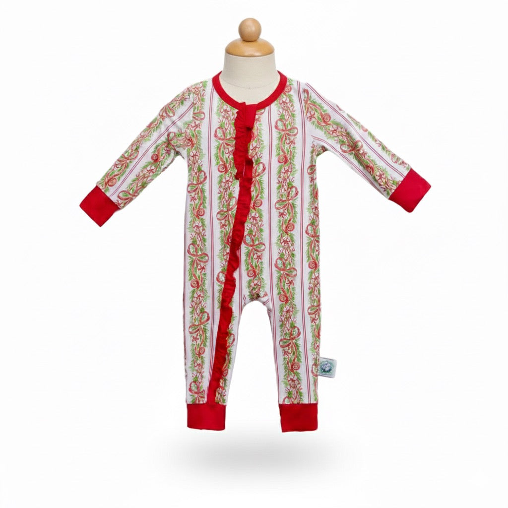 Girls Peppermint Bow Grandmillennial Traditional Christmas Bamboo Zippy