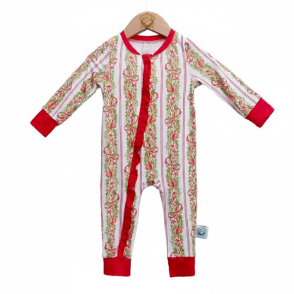 Girls Peppermint Bow Grandmillennial Traditional Christmas Bamboo Zippy