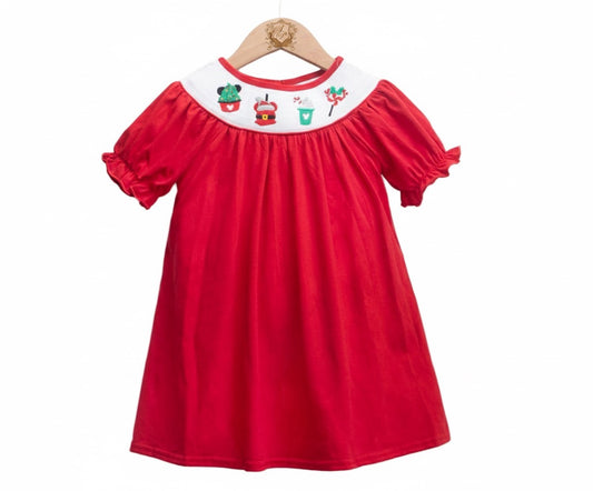 Smocked Girls Christmas Magical Character Treats – Red Dress