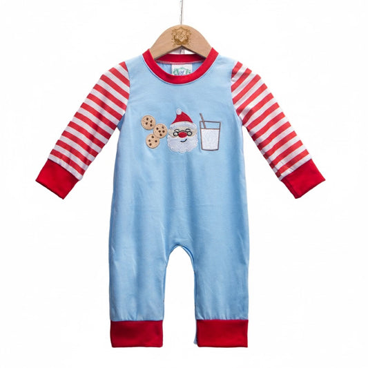 Baby Boys Milk And Cookies With Santa Christmas Embroidered Pants Romper