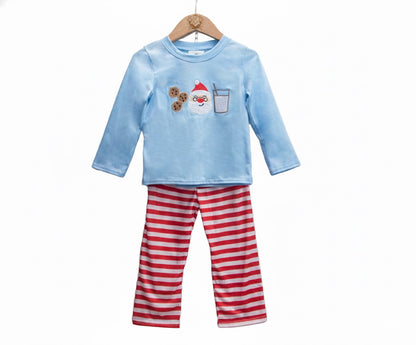 Boys Milk And Cookies With Santa Christmas Embroidered Pants Set