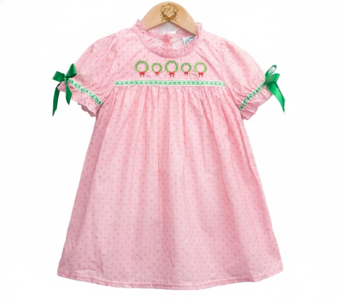 Pink Woven Wreath Dress Embroidered