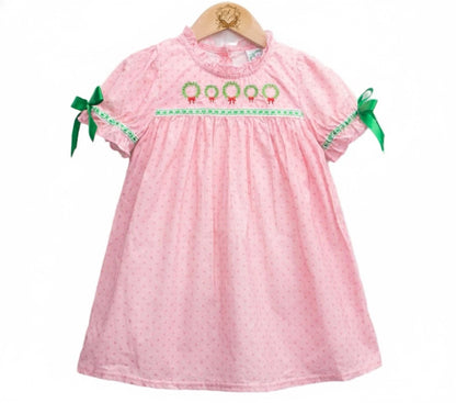 Pink Woven Wreath Dress Embroidered