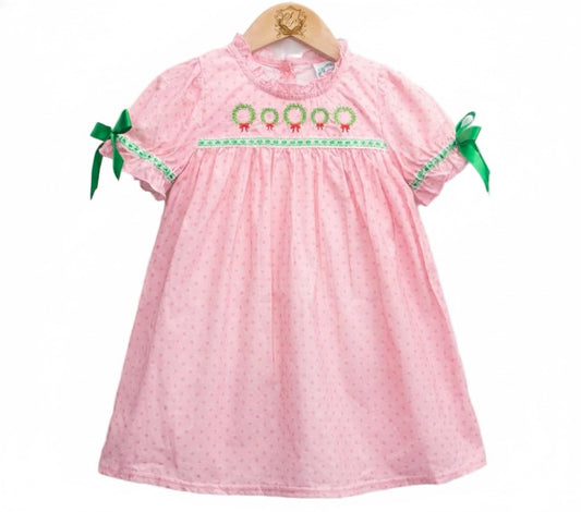 Pink Woven Wreath Dress Embroidered