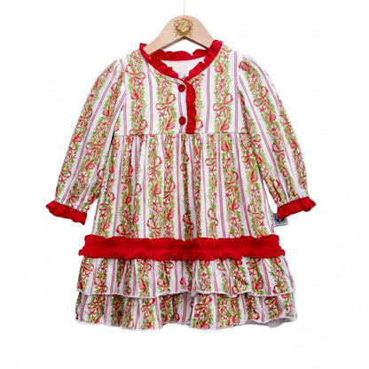 Girls Peppermint Bow Traditional Christmas Bamboo Long Sleeve Nightgown