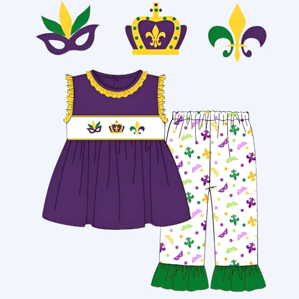 Mardi Gras - hand smocked girls pants set