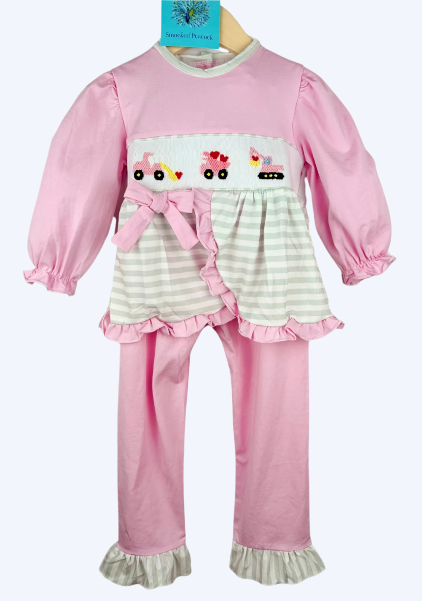 VALENTINES DAY CONSTRUCTION LOVE - HAND SMOCKED - GIRL PANTS SET