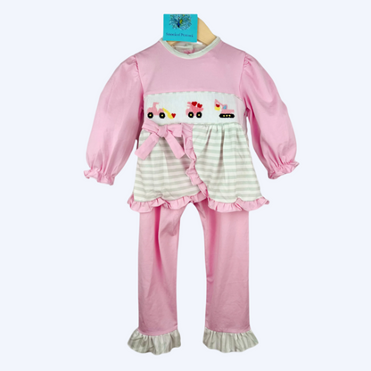 VALENTINES DAY CONSTRUCTION LOVE - HAND SMOCKED - GIRL PANTS SET
