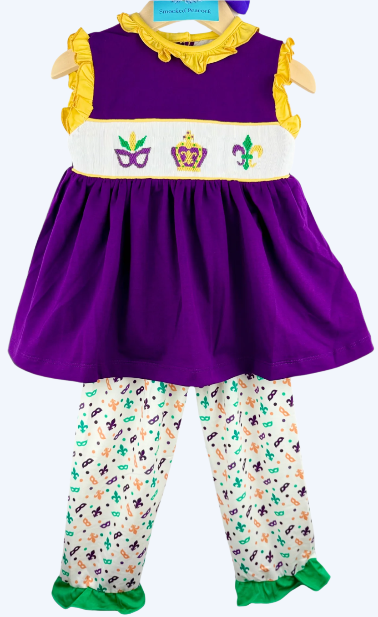 Mardi Gras - hand smocked girls pants set