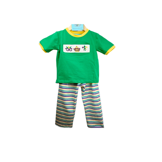 Hand Smocked Mardi Gras Pant Set Boys