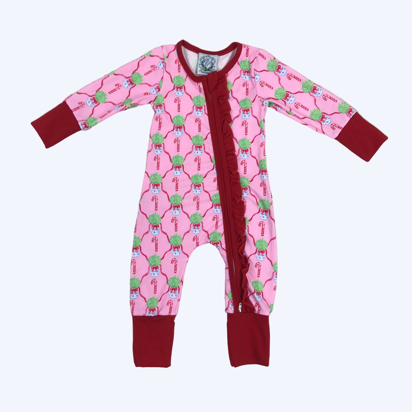 Christmas Chinoiserie Pink Candy Cane Long Sleeve Zippy
