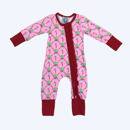 Christmas Chinoiserie Pink Candy Cane Long Sleeve Zippy