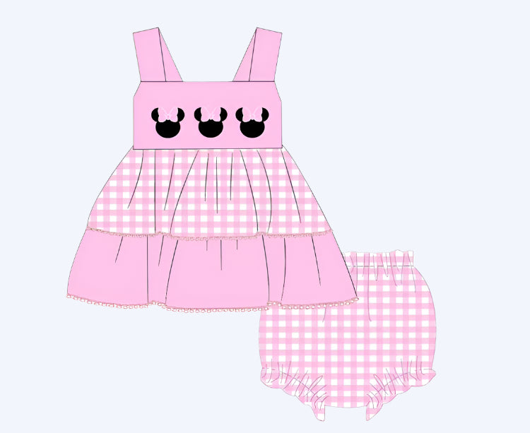 PINK BOW MOUSE FRENCH KNOT BLOOMER SET