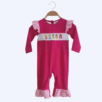 PINK PRINCESS SMOCKED GIRL ROMPER