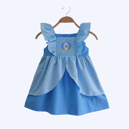 CINDERELLA SMOCKED BLUE PRINCESS CARRAIGE DRESS – A DREAM COME TRUE