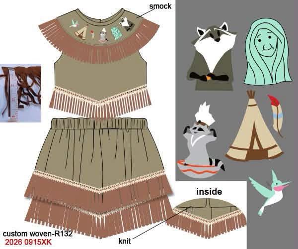 Girls Hand-Smocked Forest Princess Skirt Set - Tan Brown