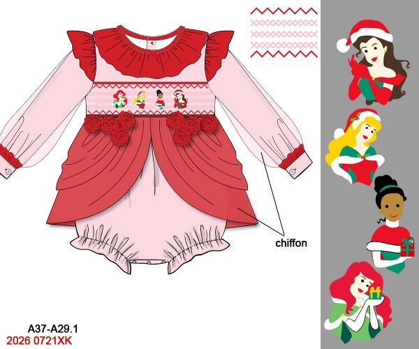 Christmas Princess Hand-Smocked Traditional Baby Girls Romper