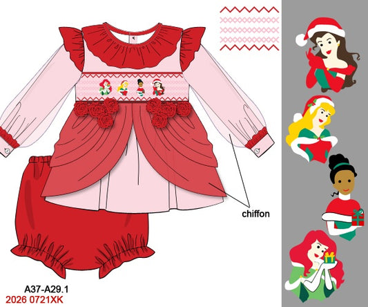 Christmas Princess Hand-Smocked Traditional Dress & Bloomers Set