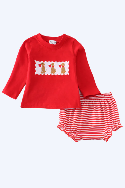 VALENTINE PUPPY EMBROIDERY BOY DIAPER SET