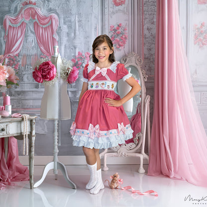 Magical Sewing Mice Smocked Pink Princess Dress Hand Smocked Hand Embroidered